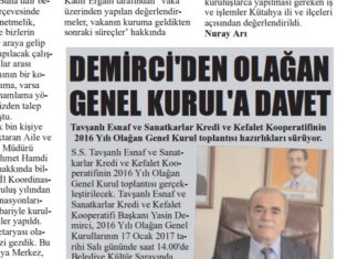 Haber Tavşanlı Gazetesi Genel Kurul Daveti Haberimiz