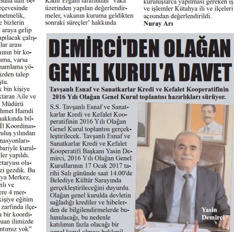 Haber Tavşanlı Gazetesi Genel Kurul Daveti Haberimiz