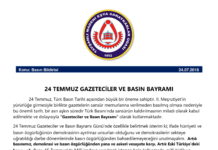 24 Temmuz Gazeteciler ve Basın Bayramı Basın Bildirisi (2018)