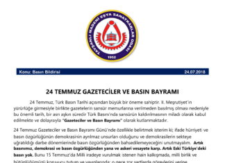 24 Temmuz Gazeteciler ve Basın Bayramı Basın Bildirisi (2018)